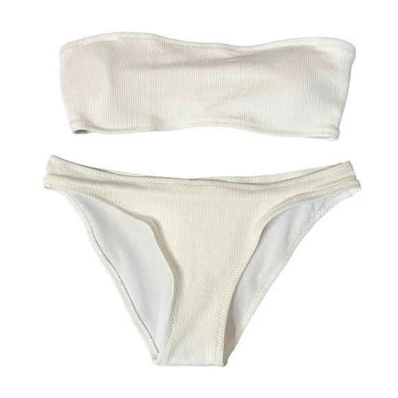 Zaful Other - Zaful Swim White Bandeau Bikini‎ Set Women’s Size 4 Ribbed Texture Classic Cut